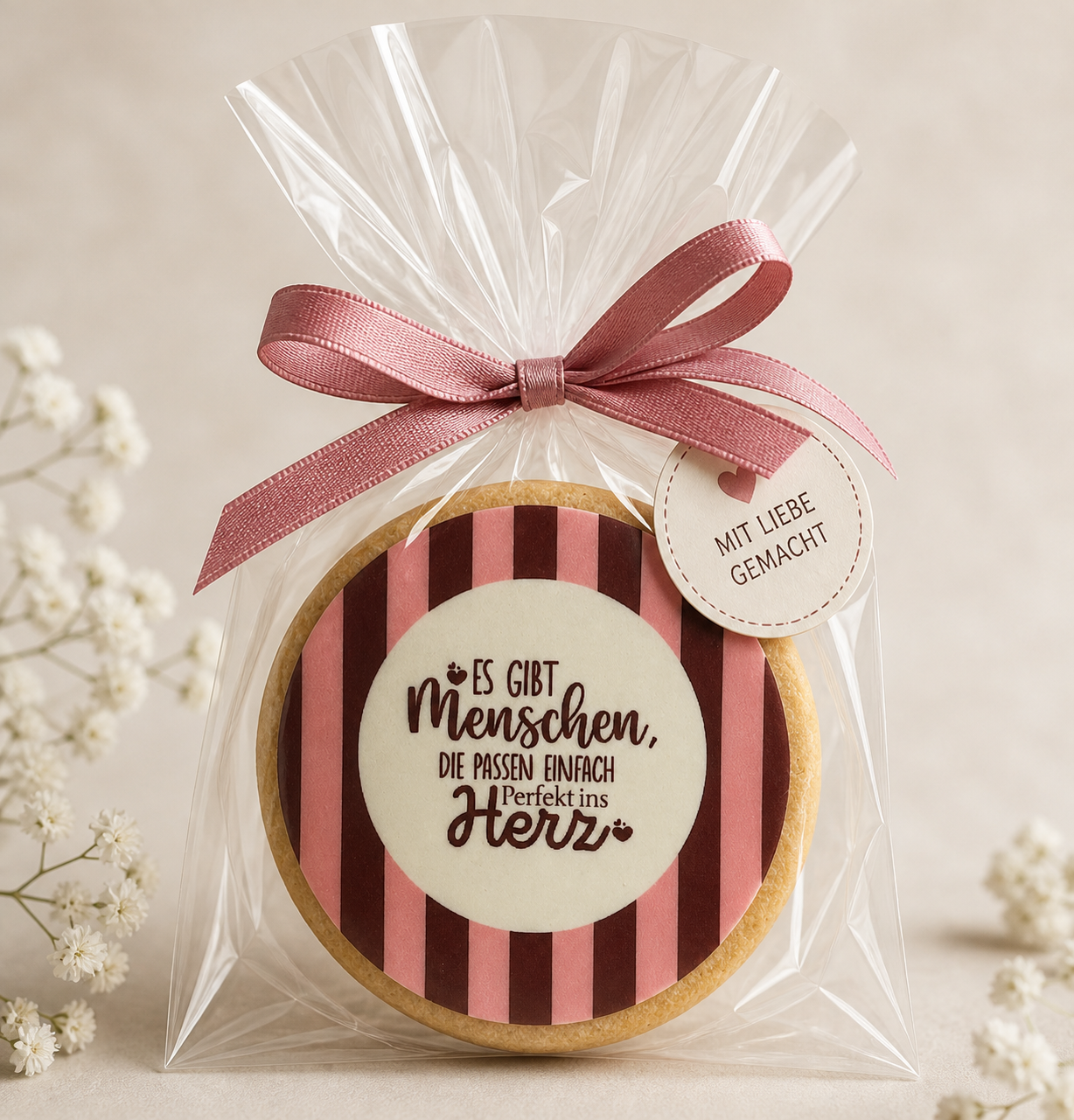 Verpackter Cookie mit Spruch Es gibt Menschen, die passen einfach perfekt ins Herz