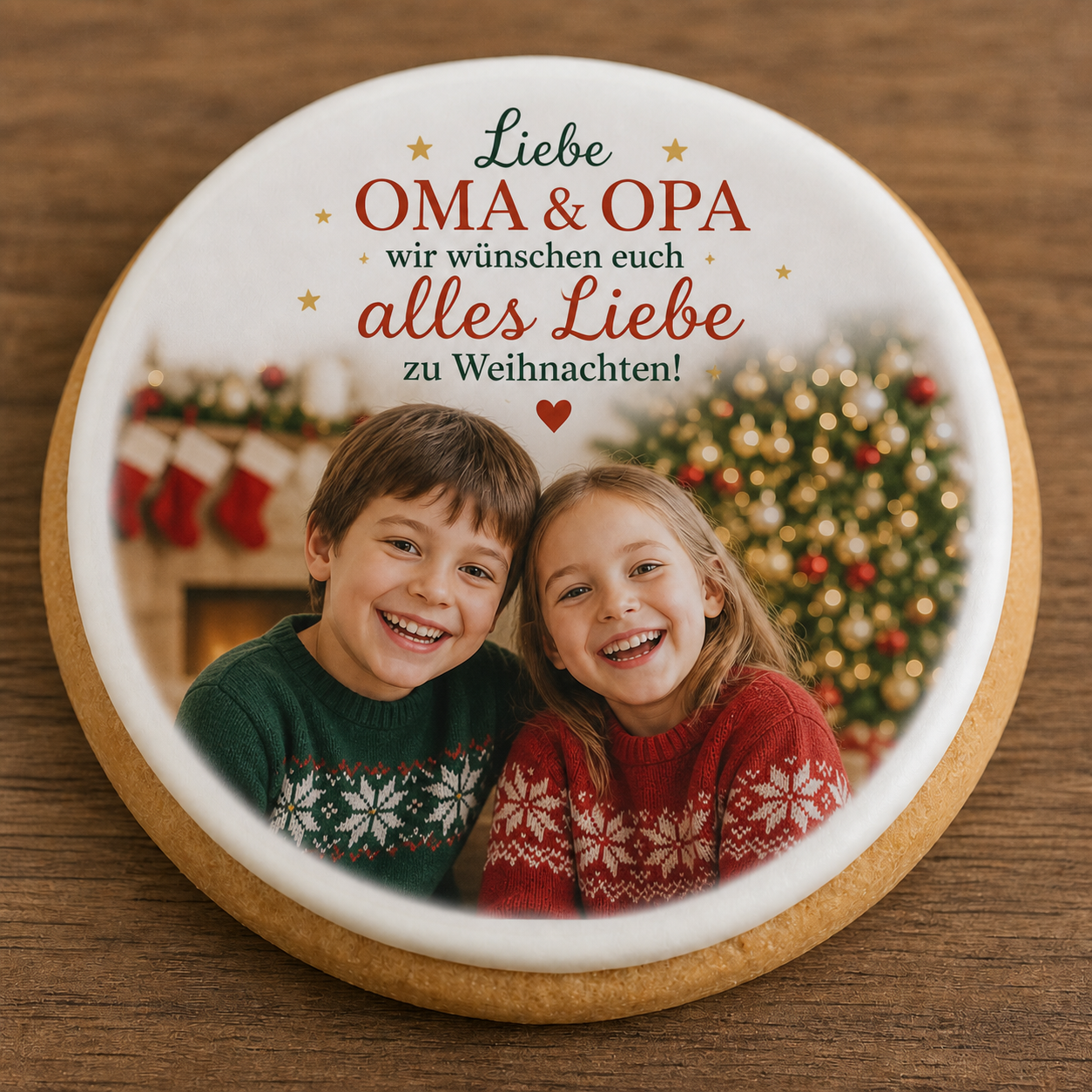 Personalisierter Foto-Keks mit Familienfoto zu Weihnachten