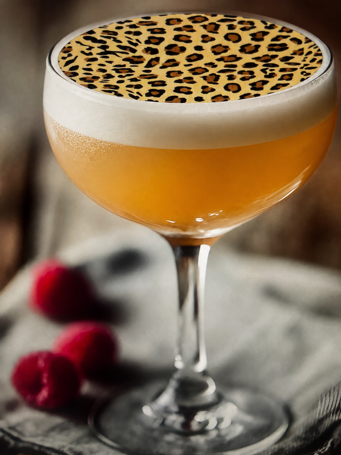 Essbarer Getränke-Aufleger mit Leo-Print-Motiv im Cocktailglas