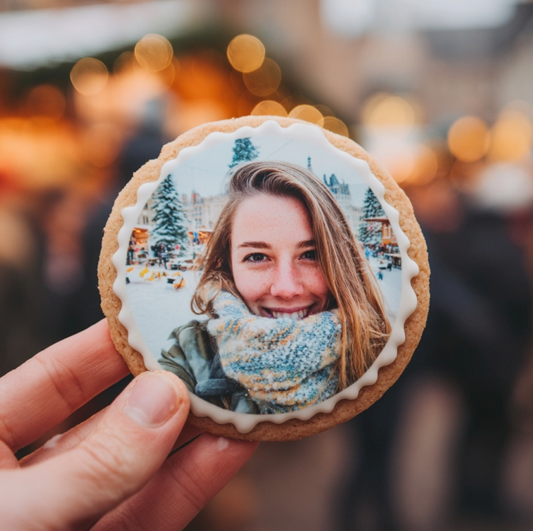 Personalisierter Foto-Keks aus der Weihnachtsmarkt-Bewerbung