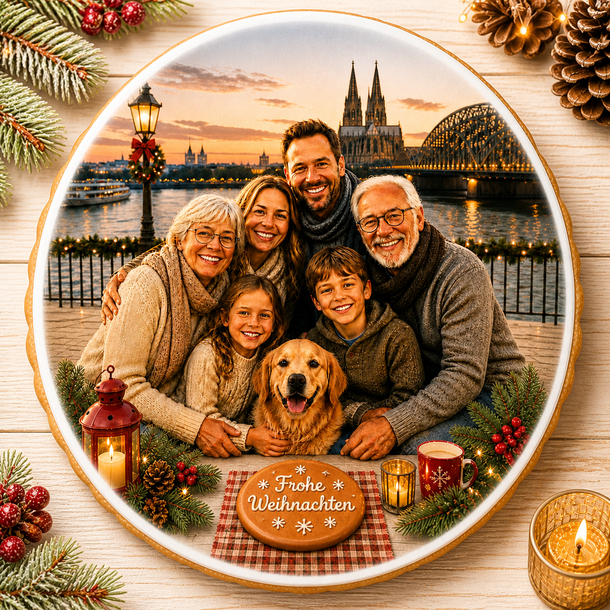 Personalisierter Foto-Keks mit Familienfoto vor dem Kölner Dom zu Weihnachten